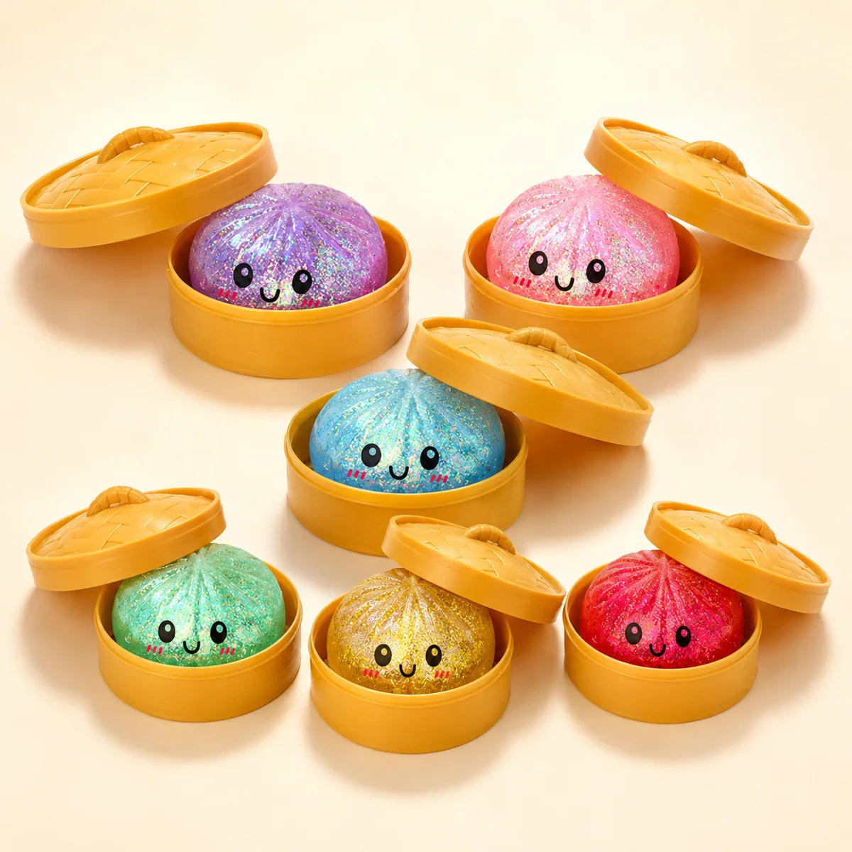 A group of cute dumpling squishy toys